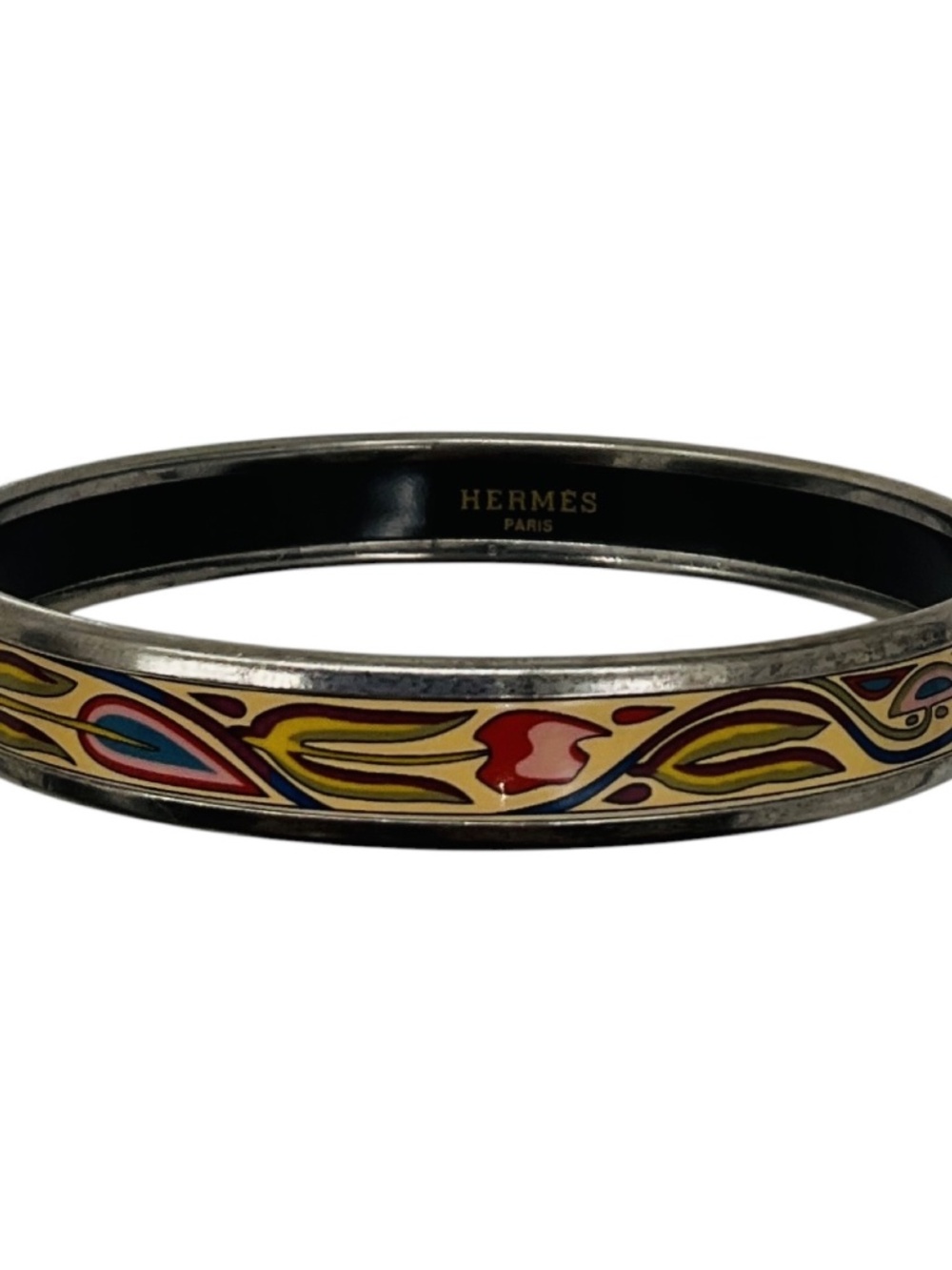 HERMES CREAM MULTI PRINTED ENAMEL BANGLE BRACELET